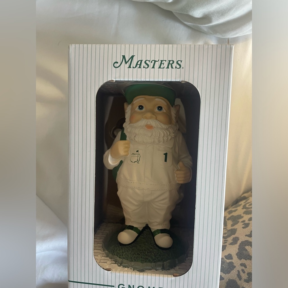 Masters White and Green Golf Gnome Caddy Figurine